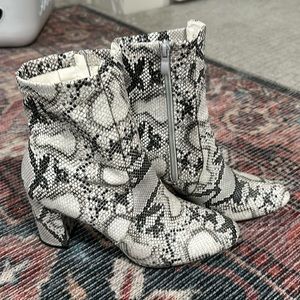 Top Moda Round Toe Faux Snakeskin Block Heel Booties